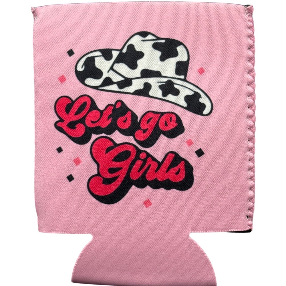 Cowboy Hat Let's‎ Go Girls Pink Can Cooler Holder Sleeve